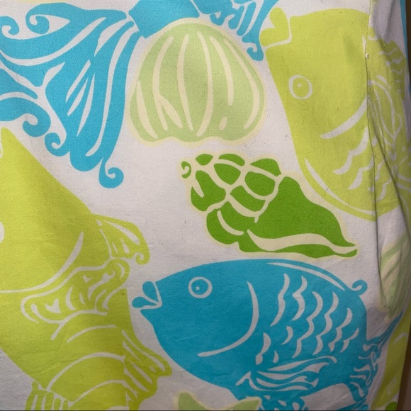 Lilly Pulitzer vintage strapless blue & lime green fish print dress size 4 - Picture 4 of 6